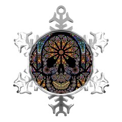 Skull Death Mosaic Artwork Stained Glass Metal Small Snowflake Ornament by Cowasu