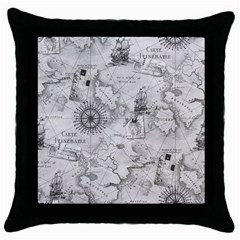 Vintage Cartography Atlas Nautical Map Throw Pillow Case (black) by Cowasu