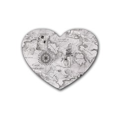 Vintage Cartography Atlas Nautical Map Rubber Heart Coaster (4 Pack) by Cowasu