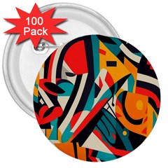 Colorful Abstract 3  Buttons (100 Pack)  by Jack14