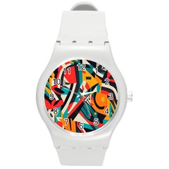 Colorful Abstract Round Plastic Sport Watch (m) by Jack14