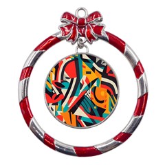 Colorful Abstract Metal Red Ribbon Round Ornament by Jack14