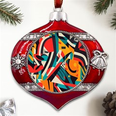 Colorful Abstract Metal Snowflake And Bell Red Ornament