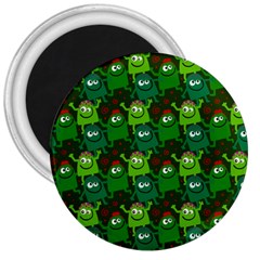 Green Monster Cartoon Seamless Tile Abstract 3  Magnets by Bangk1t