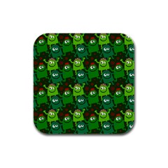 Green Monster Cartoon Seamless Tile Abstract Rubber Square Coaster (4 Pack) by Bangk1t