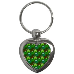 Green Monster Cartoon Seamless Tile Abstract Key Chain (heart) by Bangk1t