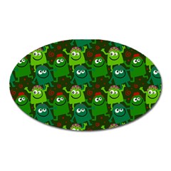 Green Monster Cartoon Seamless Tile Abstract Oval Magnet by Bangk1t