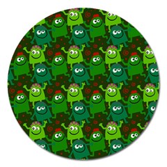 Green Monster Cartoon Seamless Tile Abstract Magnet 5  (round) by Bangk1t