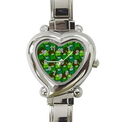 Green Monster Cartoon Seamless Tile Abstract Heart Italian Charm Watch by Bangk1t