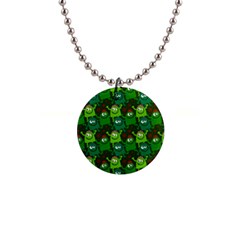 Green Monster Cartoon Seamless Tile Abstract 1  Button Necklace by Bangk1t