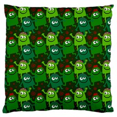 Green Monster Cartoon Seamless Tile Abstract Large Premium Plush Fleece Cushion Case (two Sides) by Bangk1t