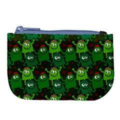 Green Monster Cartoon Seamless Tile Abstract Large Coin Purse by Bangk1t