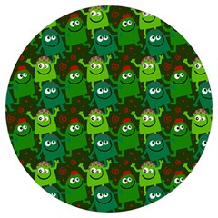 Green Monster Cartoon Seamless Tile Abstract Round Trivet by Bangk1t