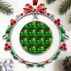 Green Monster Cartoon Seamless Tile Abstract Metal X mas Wreath Ribbon Ornament