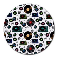 Records Vinyl Seamless Background Round Mousepad by Bangk1t