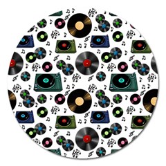 Records Vinyl Seamless Background Magnet 5  (round) by Bangk1t