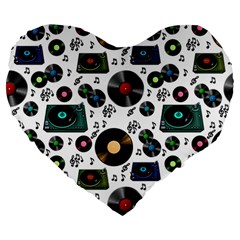 Records Vinyl Seamless Background Large 19  Premium Heart Shape Cushions by Bangk1t