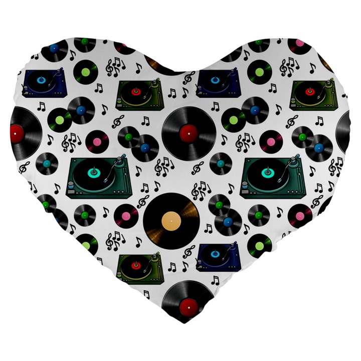 Records Vinyl Seamless Background Large 19  Premium Heart Shape Cushions