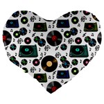 Records Vinyl Seamless Background Large 19  Premium Heart Shape Cushions Back