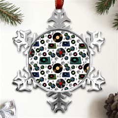 Records Vinyl Seamless Background Metal Small Snowflake Ornament by Bangk1t