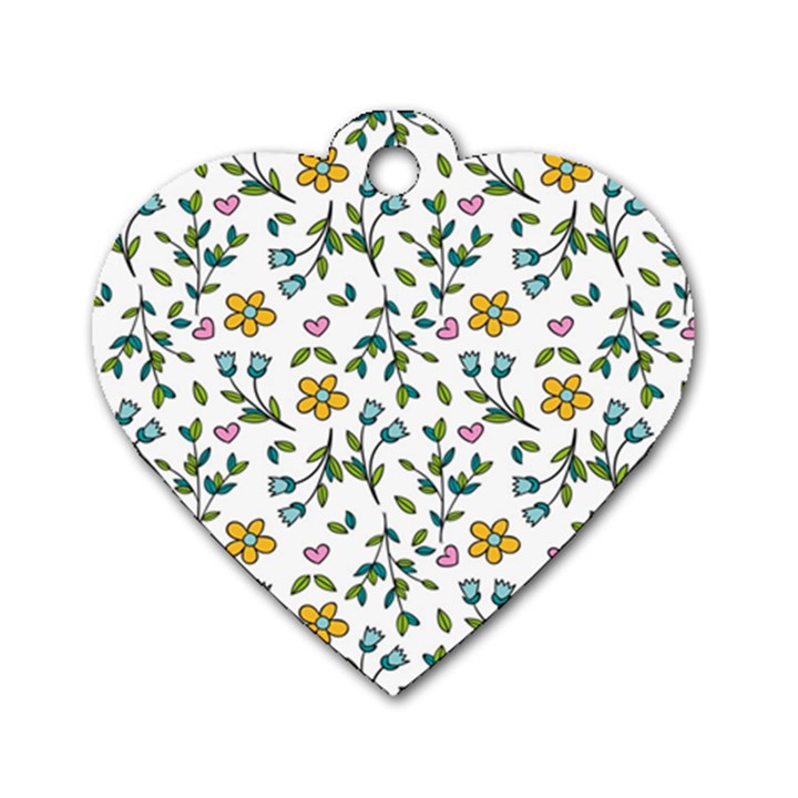 Flower Floral Pattern Dog Tag Heart (Two Sides)