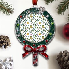 Flower Floral Pattern Metal X mas Lollipop With Crystal Ornament