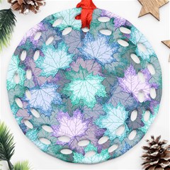 Leaves Glitter Background Winter Round Filigree Ornament (two Sides) by Bangk1t