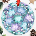 Leaves Glitter Background Winter Round Filigree Ornament (Two Sides) Back