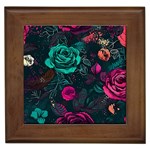 Roses Pink Teal Framed Tile Front