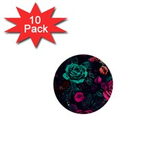 Roses Pink Teal 1  Mini Buttons (10 Pack)  by Bangk1t