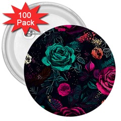 Roses Pink Teal 3  Buttons (100 Pack)  by Bangk1t