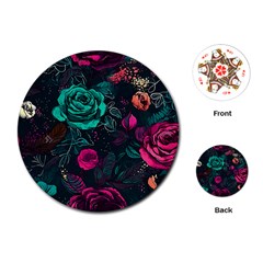 Roses Pink Teal Playing Cards Single Design (round) by Bangk1t