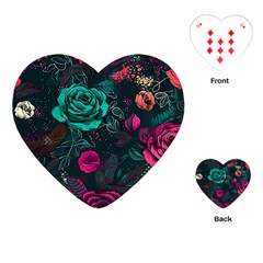 Roses Pink Teal Playing Cards Single Design (heart)