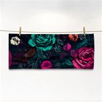 Roses Pink Teal Hand Towel Front