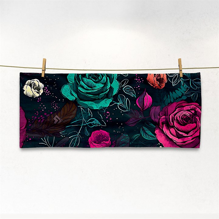 Roses Pink Teal Hand Towel