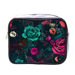 Roses Pink Teal Mini Toiletries Bag (one Side) by Bangk1t