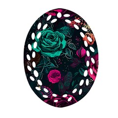 Roses Pink Teal Oval Filigree Ornament (two Sides) by Bangk1t