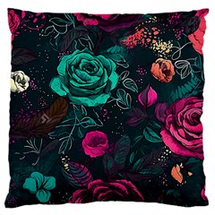 Roses Pink Teal Large Cushion Case (one Side) by Bangk1t