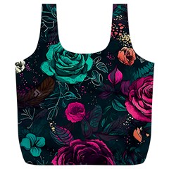 Roses Pink Teal Full Print Recycle Bag (xl) by Bangk1t