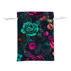 Roses Pink Teal Lightweight Drawstring Pouch (m) by Bangk1t