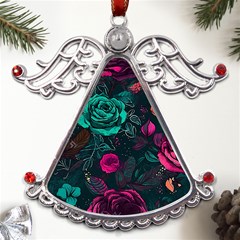 Roses Pink Teal Metal Angel With Crystal Ornament by Bangk1t