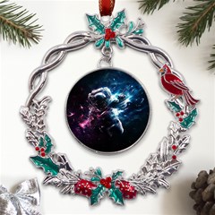 Psychedelic Astronaut Trippy Space Art Metal X mas Wreath Holly Leaf Ornament by Bangk1t