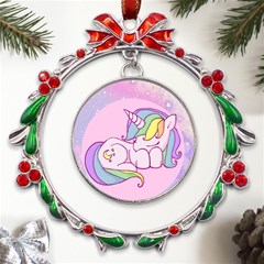 Unicorn Stitch Metal X mas Wreath Ribbon Ornament