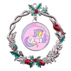 Unicorn Stitch Metal X mas Wreath Holly Leaf Ornament by Bangk1t