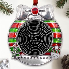 Psychedelic Art Freedom Is A State Of Mind Trippy Quotes Metal X mas Ribbon With Red Crystal Round Ornament by Bangk1t