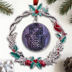 Hamsa Hand Metal X mas Wreath Holly Leaf Ornament