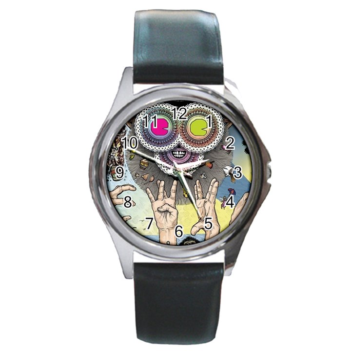 Vintage Trippy Aesthetic Psychedelic 70s Aesthetic Round Metal Watch