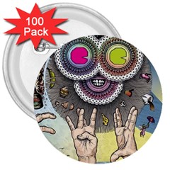 Vintage Trippy Aesthetic Psychedelic 70s Aesthetic 3  Buttons (100 Pack)  by Bangk1t