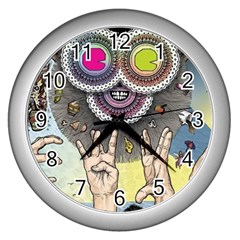 Vintage Trippy Aesthetic Psychedelic 70s Aesthetic Wall Clock (Silver)