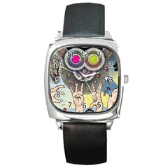 Vintage Trippy Aesthetic Psychedelic 70s Aesthetic Square Metal Watch